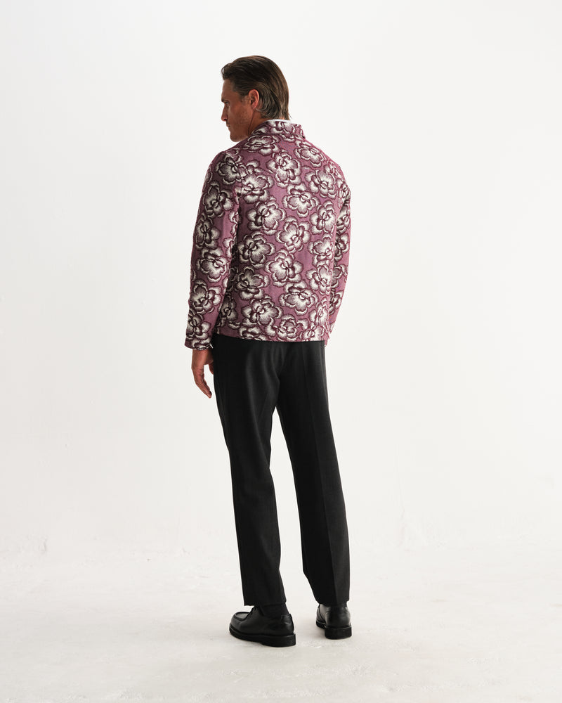 wax london men's Park - Burgundy And Ecru Floral Jacquard Jacket