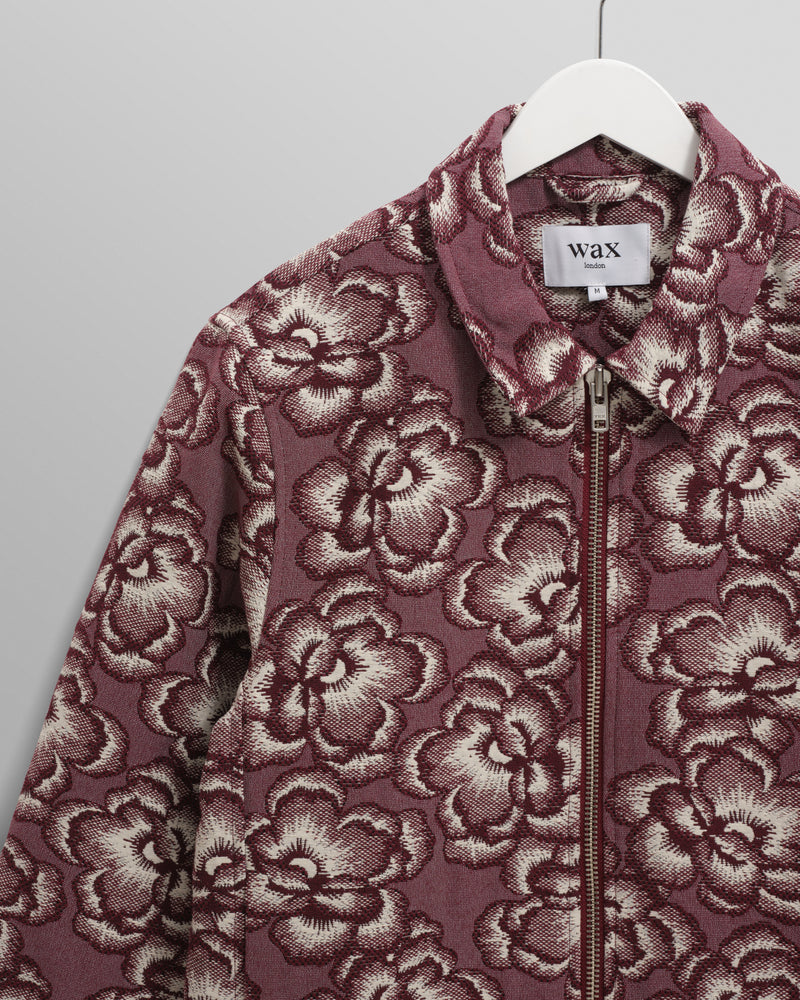 wax london men's Park - Burgundy And Ecru Floral Jacquard Jacket