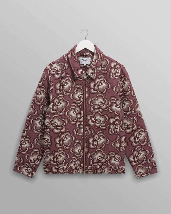 wax london men's Park - Burgundy And Ecru Floral Jacquard Jacket