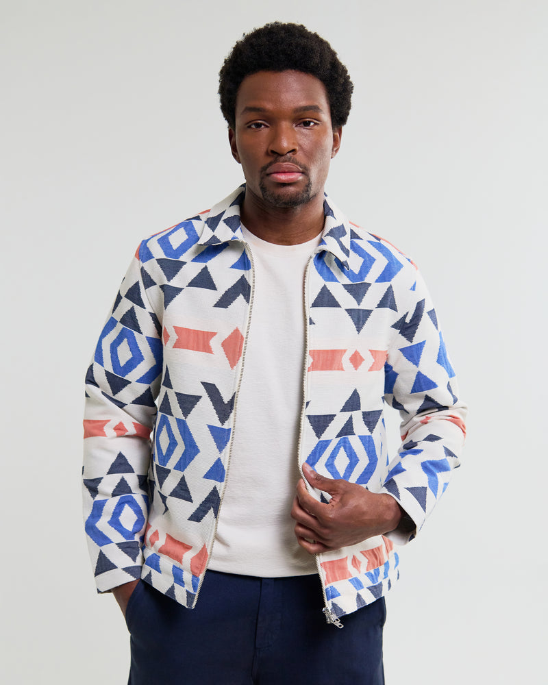 Men's Ecru And Multicolour Aztec Jacquard Jacket & Wax London