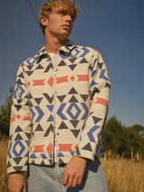wax london men's Park - Ecru And Multicolour Aztec Jacquard Jacket