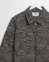 wax london men's PARK JACKET GEO WAVE JACQUARD NAVY / BROWN