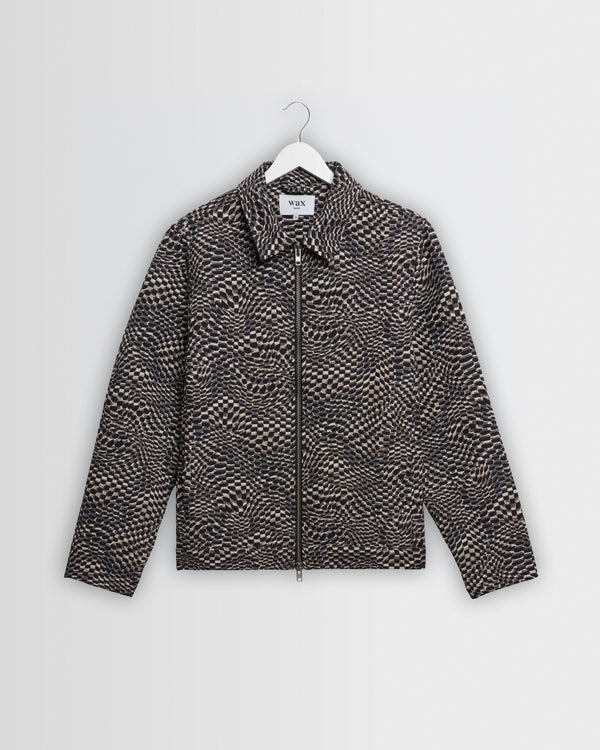 wax london men's PARK JACKET GEO WAVE JACQUARD NAVY / BROWN