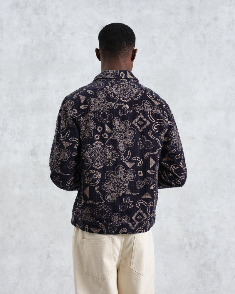 wax london Park - Midnight Floral Embroidered Corduroy Jacket