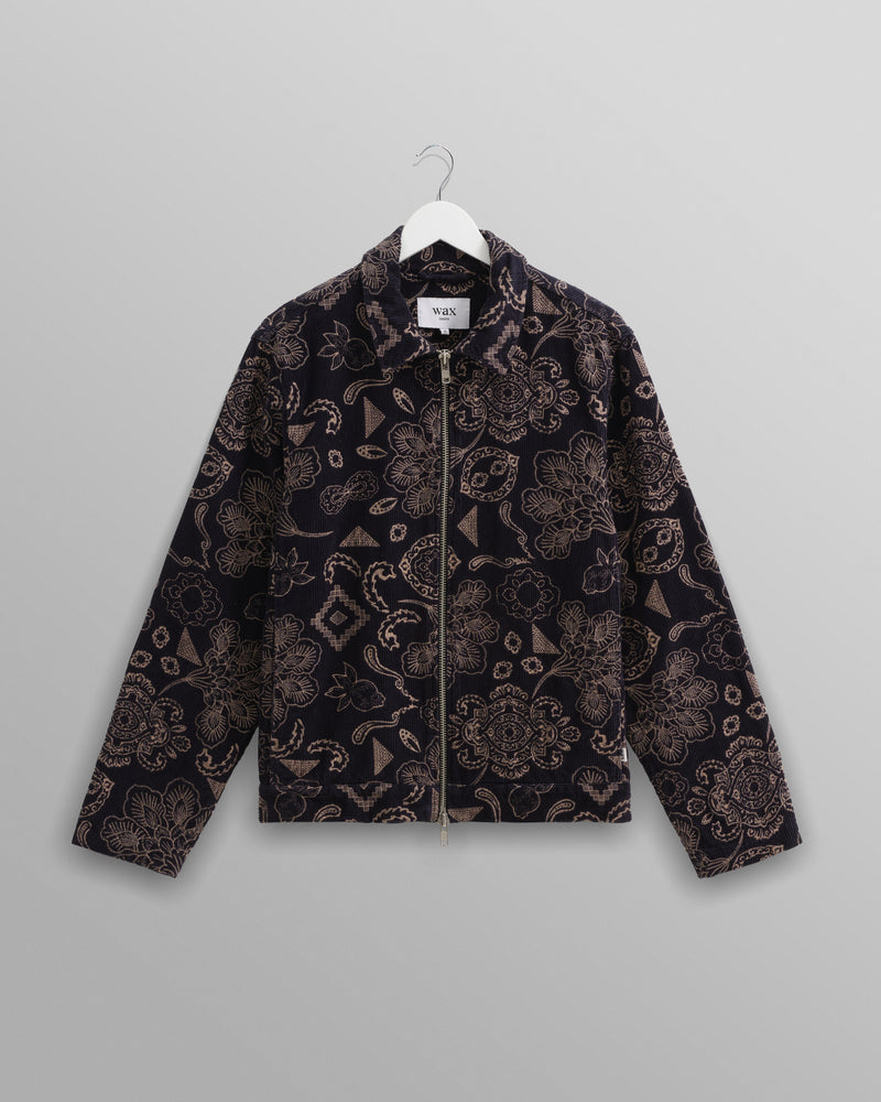 wax london Park - Midnight Floral Embroidered Corduroy Jacket