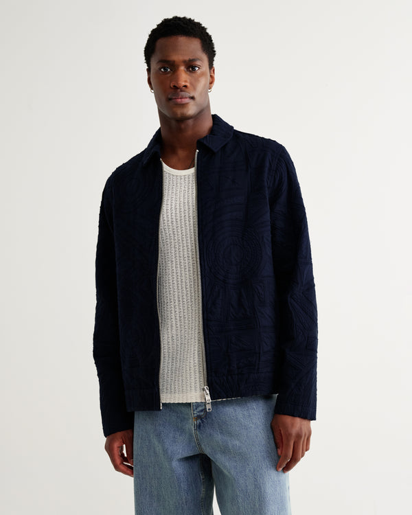 wax london men's Park - Navy Tonal Applique Jacket