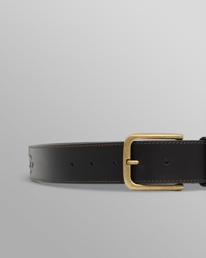 wax london men's Paton - Brown Embroidered Leather Belt
