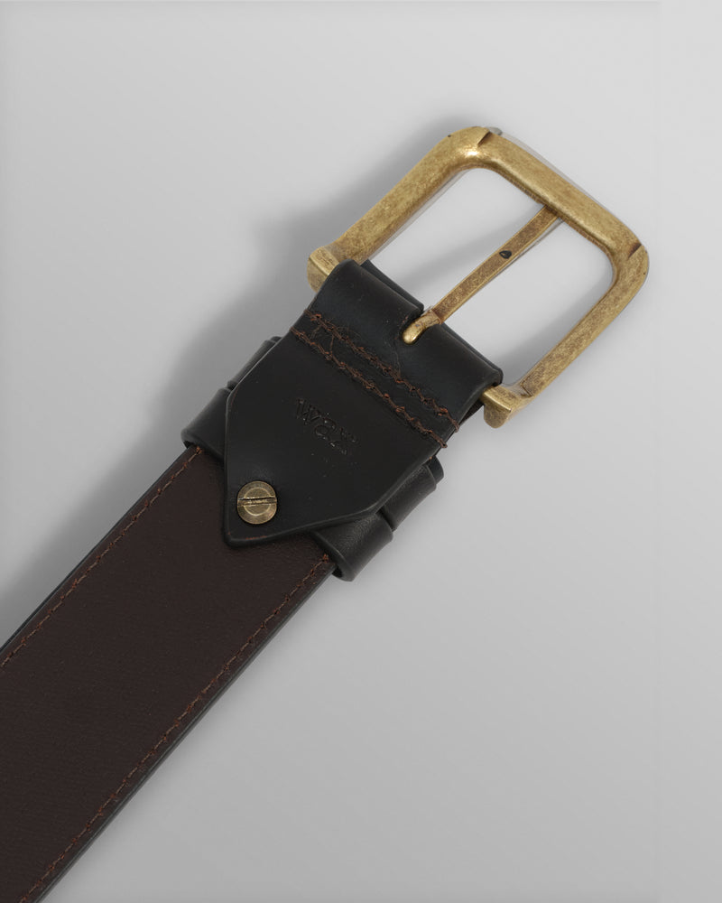 wax london men's Paton - Brown Embroidered Leather Belt
