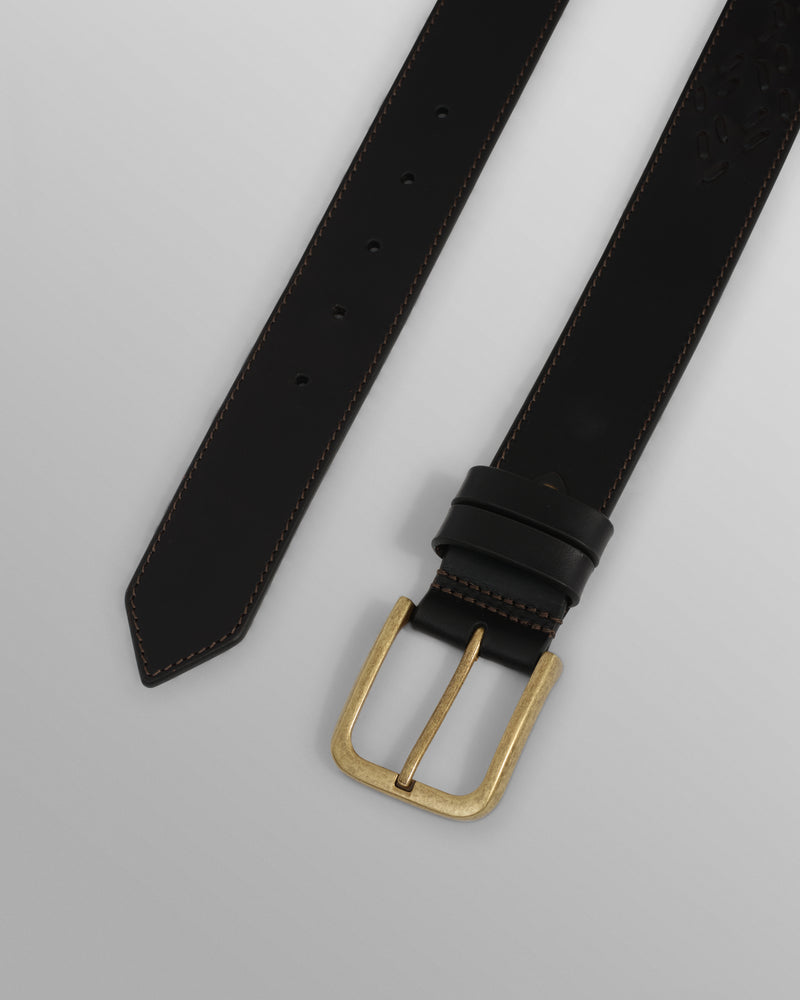 wax london men's Paton - Brown Embroidered Leather Belt