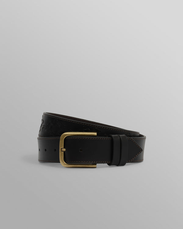 wax london men's Paton - Brown Embroidered Leather Belt