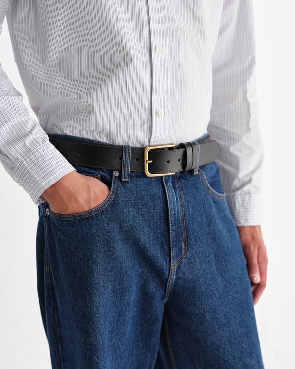 wax london men's Paton - Dark Brown Embroidered Leather Belt