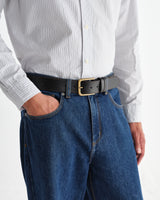 wax london men's Paton - Dark Brown Embroidered Leather Belt