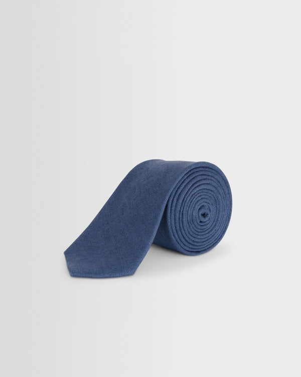 wax london men's Pavillion - Mid Blue Linen Tie