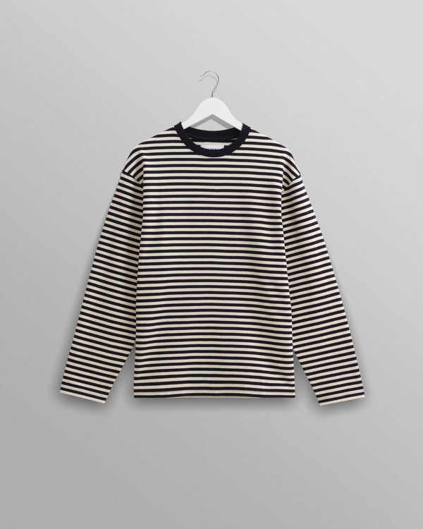 wax london Peak - Ecru Striped Textured Organic Cotton T-Shirt