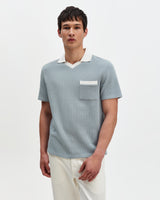 Pendal - Blue And Ecru Ribbed Organic Cotton Polo Shirt