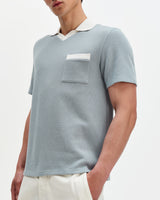 Pendal - Blue And Ecru Ribbed Organic Cotton Polo Shirt