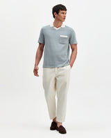 Pendal - Blue And Ecru Ribbed Organic Cotton Polo Shirt