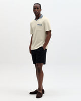 Pendal - Ecru And Blue Ribbed Organic Cotton Polo Shirt