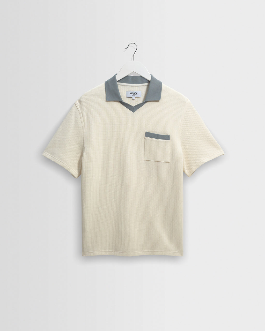 Men's Ecru And Blue Organic Cotton Polo Shirt | Wax London