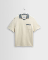 Pendal - Ecru And Blue Ribbed Organic Cotton Polo Shirt