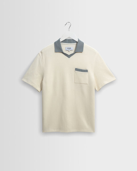 Men's Ecru And Blue Organic Cotton Polo Shirt | Wax London