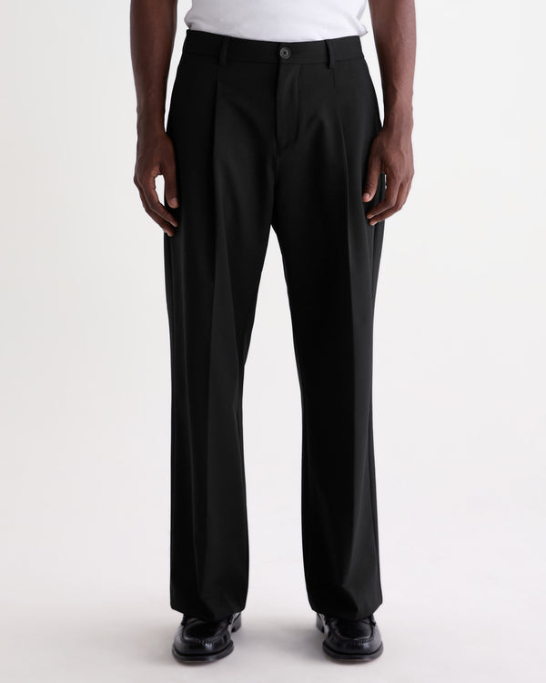 wax london men's Piper - Black Wool Blend Twill Trouser