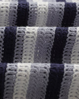 wax london Porto - Blue And Ecru Stripe Crochet Knitted Polo Shirt