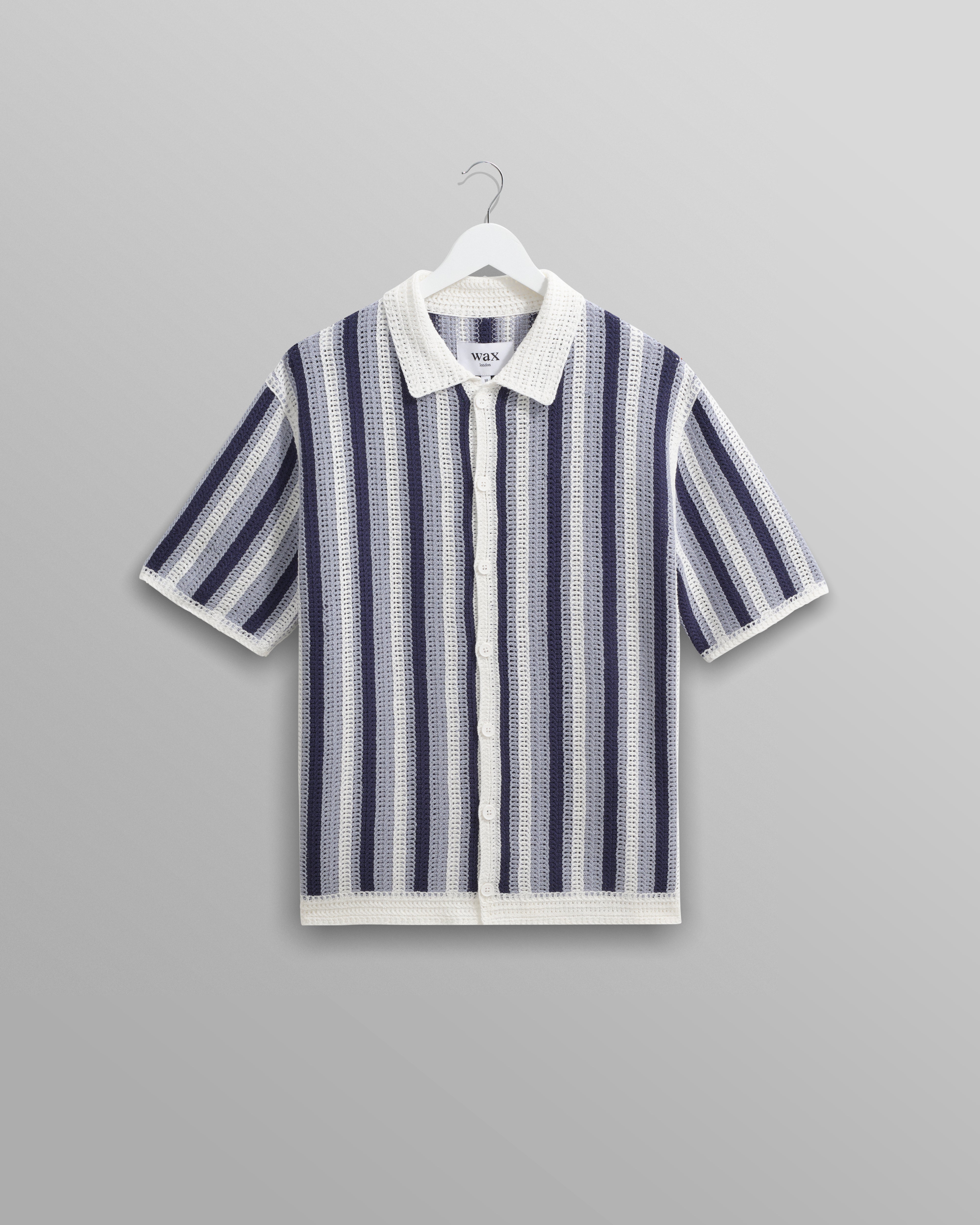 Wax London Stripe Crochet Porto Short Sleeve Polo - Ecru/Black