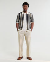 wax london men's Porto - Ecru And Black Stripe Crochet Knitted Shirt