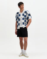 Porto - Ecru And Blue Square Crochet Knitted Shirt