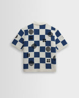 Porto - Ecru And Blue Square Crochet Knitted Shirt