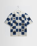 Porto - Ecru And Blue Square Crochet Knitted Shirt