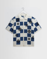 Porto - Ecru And Blue Square Crochet Knitted Shirt