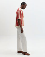 Porto - Ecru And Orange Stripe Crochet Knitted Shirt