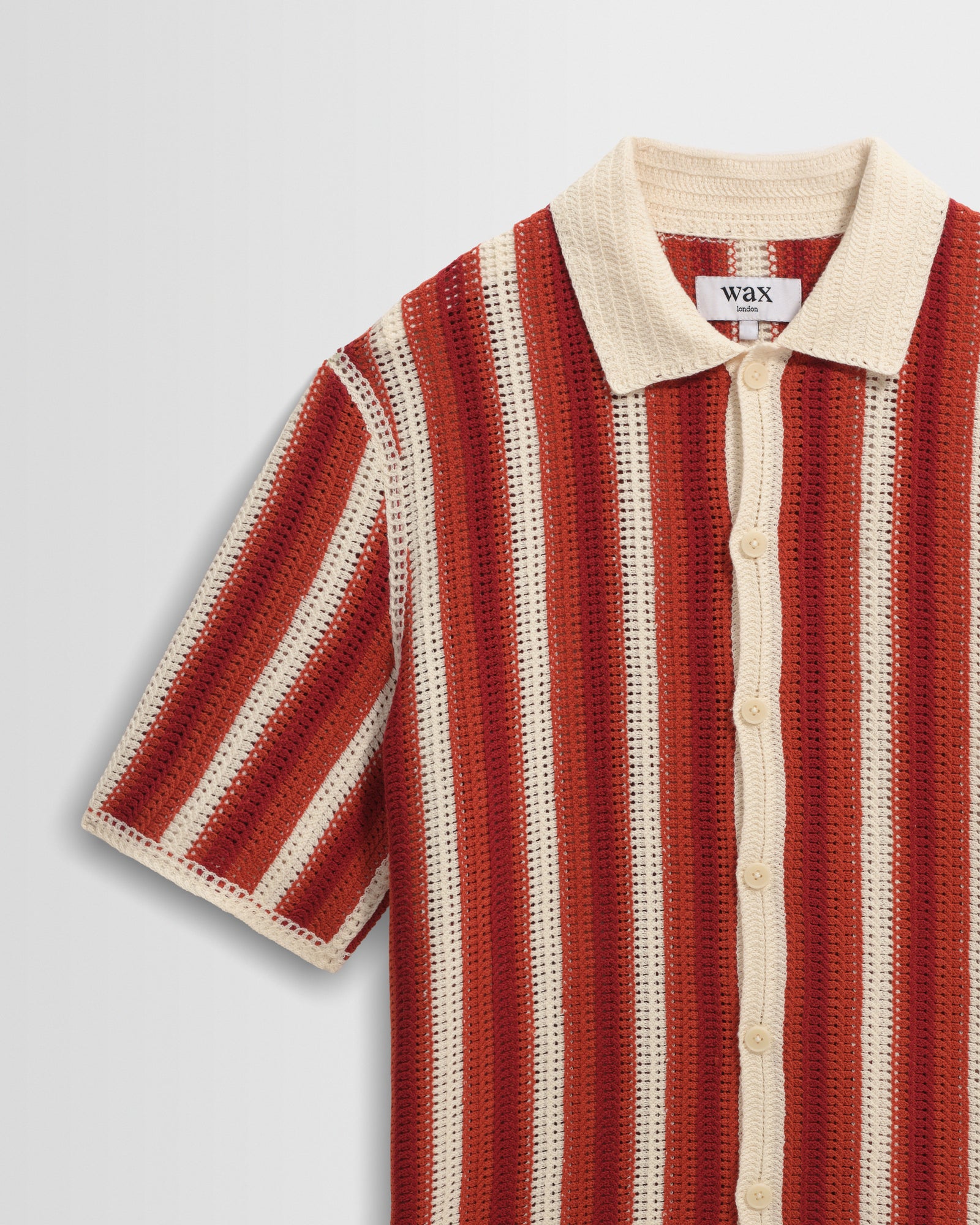 Men's Ecru And Orange Stripe Crochet Knitted Shirt | Wax London