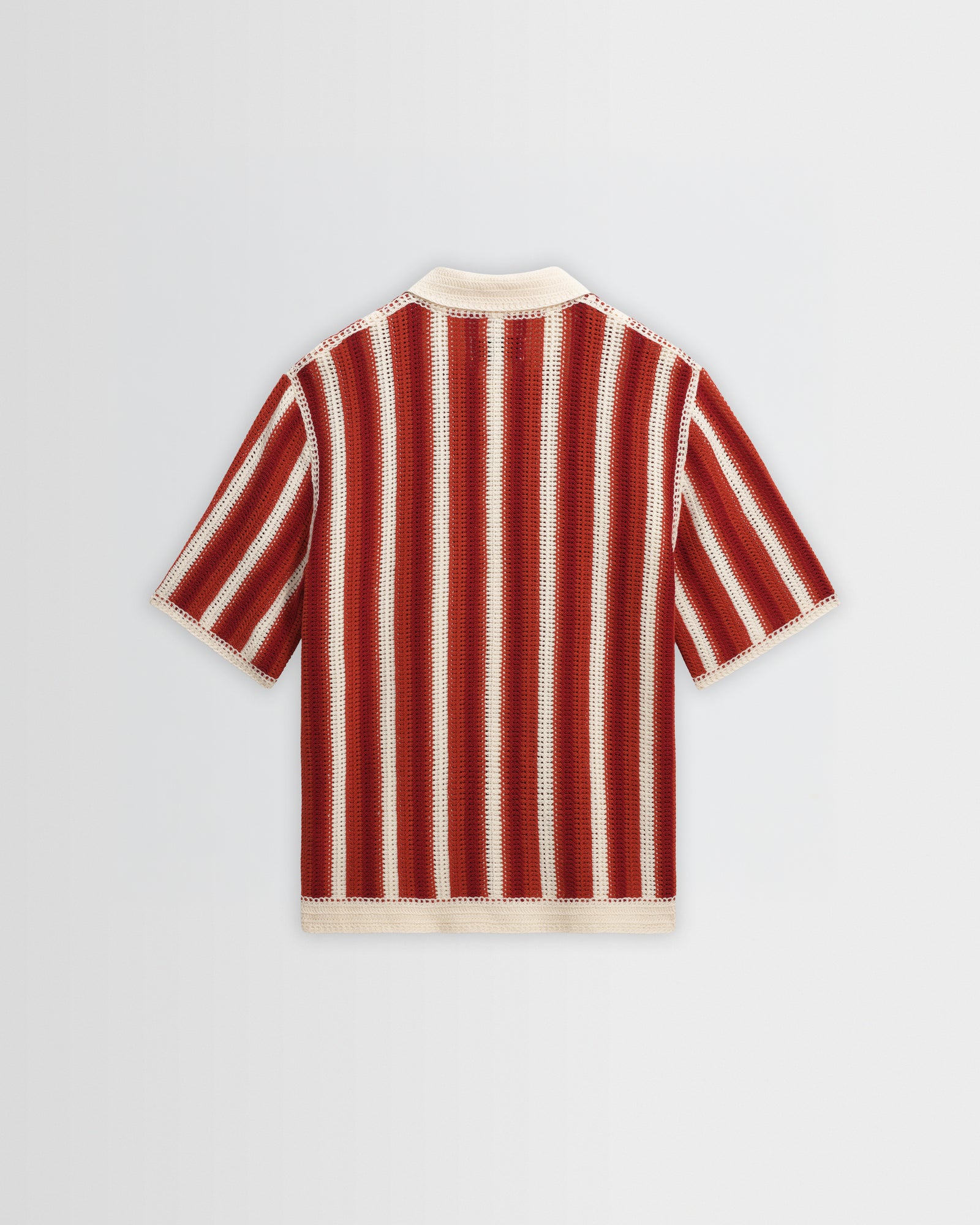 Men's Ecru And Orange Stripe Crochet Knitted Shirt | Wax London