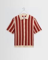 Porto - Ecru And Orange Stripe Crochet Knitted Shirt