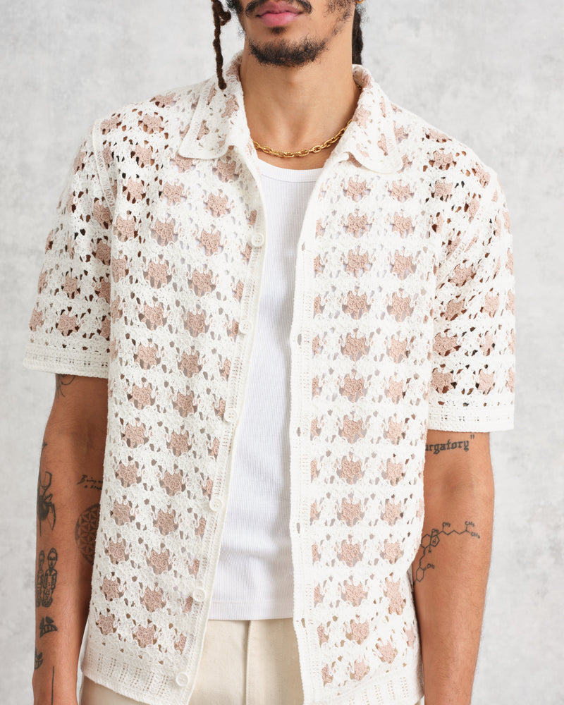 wax london Porto Shirt Ecru Splash Crochet