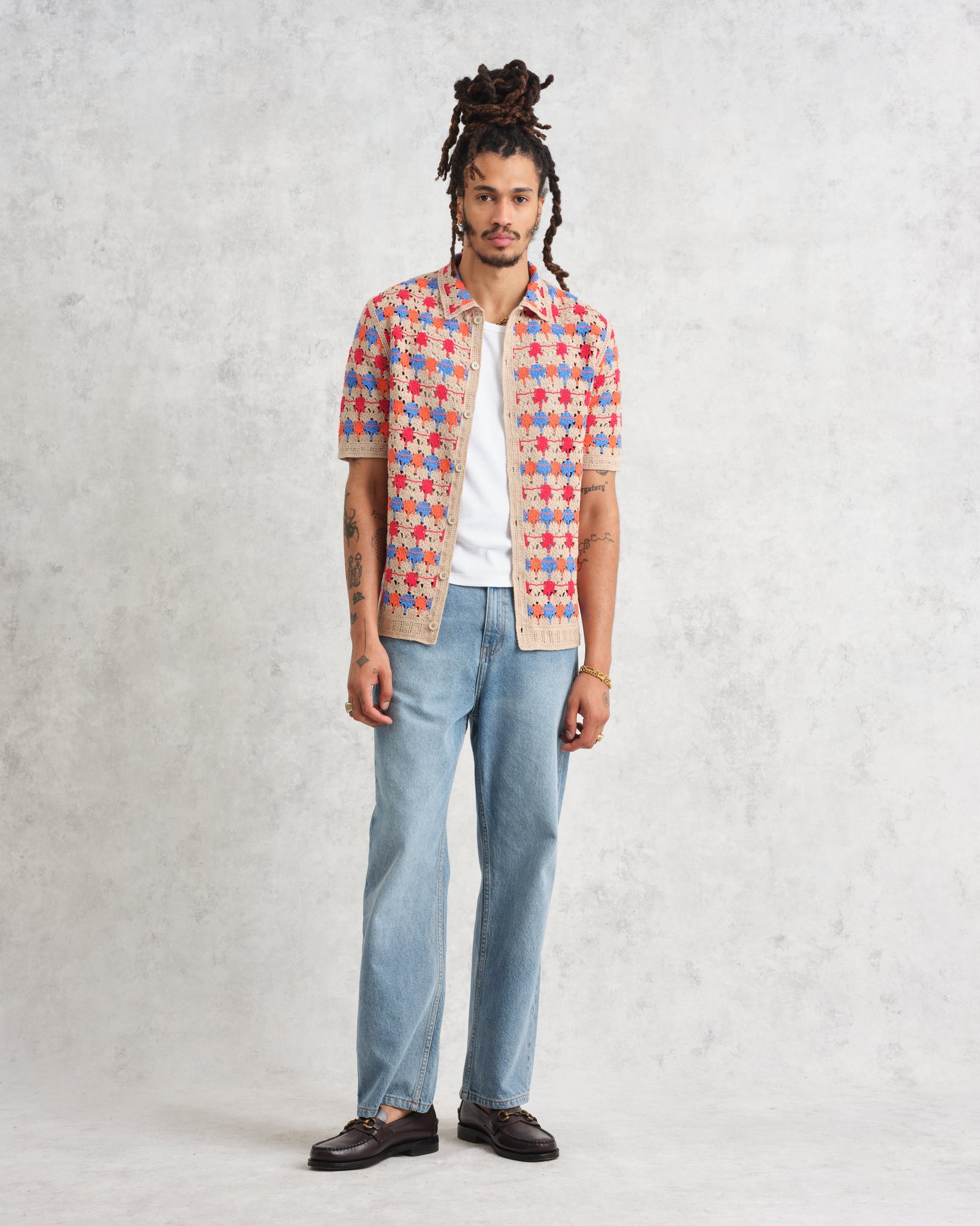 Men's Multicolour Splash Crochet Shirt | Wax London