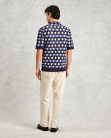 wax london Porto - Navy Splash Crochet Knitted Polo Shirt