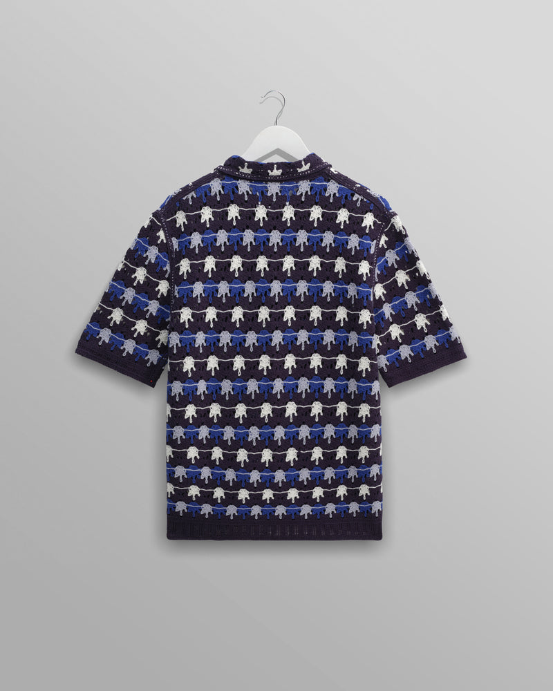 wax london Porto - Navy Splash Crochet Knitted Polo Shirt