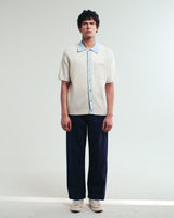 Belle - Ecru Blue Tipped Pointelle Polo Shirt