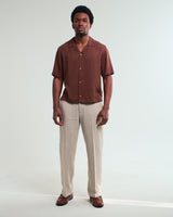 Curzon - Brown Lyocell Twill Short-Sleeve Shirt