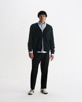Alban - Black And Green Floral Textured Jacquard Cardigan