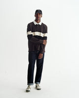 Rowhill - Brown And Black Panelled Loopback Rugby Shirt