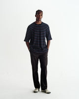 Milton - Navy Organic Stripe Waffle Cotton T-Shirt