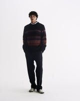 Wilde - Black And Dark Multicolour Brush Stripe Wool Crewneck