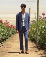 Fintry - Mid Blue Linen Single-Breasted Blazer