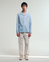 Corey - Blue Cross Stitch Doodle Cotton-Linen Shirt