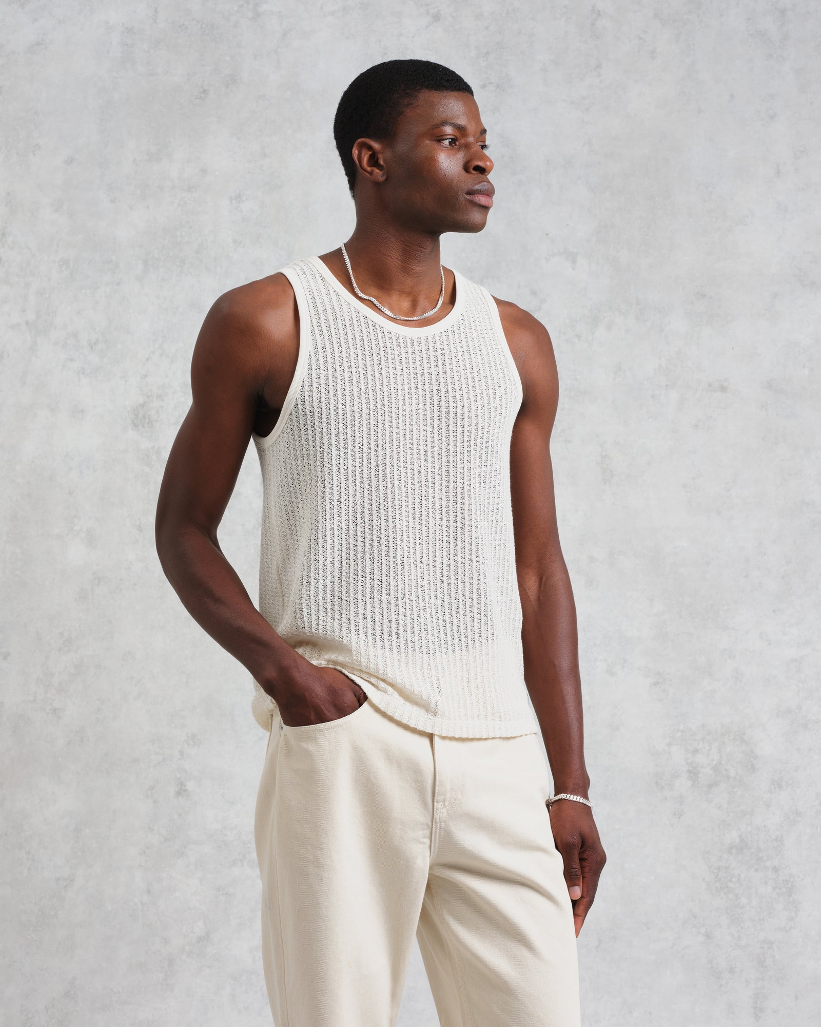 Men's Ecru Open Knit Vest | Wax London